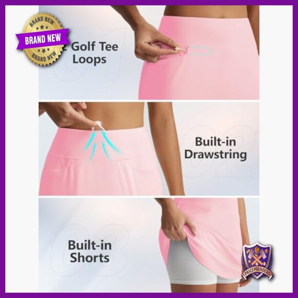 High Waist 17" Athletic Skort with 3 Pockets Stretchy UPF50+ - Picture 6 of 7